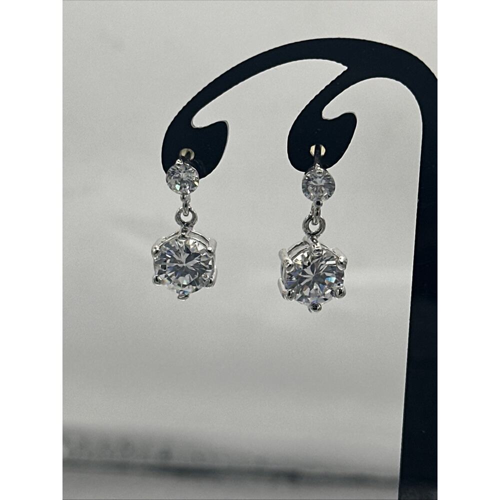 Silver With Duel Diamond Simulate Drop‎ Earrings